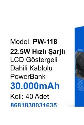 ACL PW-118 Powerbank - 22.5W Hızlı Şarjlı LCD Göstergeli Dahili Kablolu 30.000mAh