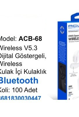 ACL ACB-68 Kulaklıklar - Wireless V5.3 Dijital Göstergeli, Wireless Kulak İçi Kulaklık Bluetooth