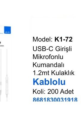 ACL K1-72 Kulaklıklar - USB-C Girişli Mikrofonlu Kumandalı 1.2mt Kulaklık Kablolu