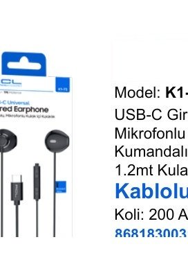 ACL K1-74 Kulaklıklar - USB-C Girişli Mikrofonlu Kumandalı 1.2mt Kulaklık Kablolu