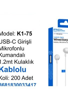 ACL K1-75 Kulaklıklar - USB-C Girişli Mikrofonlu Kumandalı 1.2mt Kulaklık Kablolu