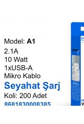 ACL A1 Seyahat ve Duvar Şarj Aletleri - 2.1A 10 Watt 1xUSB-A Mikro Kablo Seyahat Şarj
