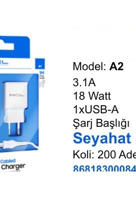 ACL A2 Seyahat ve Duvar Şarj Aletleri - 3.1A 18 Watt 1xUSB-A Şarj Başlığı Seyahat Şarj