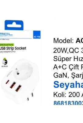 ACL AC-116 Seyahat ve Duvar Şarj Aletleri - 20W,QC 3.0 Süper Hızlı A+C Çift Portlu GaN, Şarj Aleti Seyahat Şarj