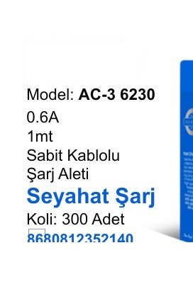 ACL AC-3 Seyahat ve Duvar Şarj Aletleri - N73 0.6A 1mt Sabit Kablolu Şarj Aleti Seyahat Şarj