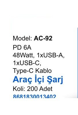 ACL AC-92 Araç Şarj Ürünleri