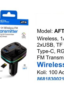 ACL AFT-12 Araç Şarj Ürünleri - Wireless, 1A 2xUSB, TF Kartlı Type-C, RGB Işıklı FM Transmitter Wireless
