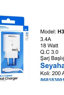 ACL H3 Seyahat ve Duvar Şarj Aletleri - 3.4A 18 Watt Q.C 3.0 Şarj Başlığı Seyahat Şarj