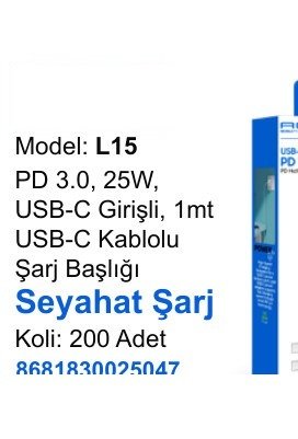 ACL L15 Seyahat ve Duvar Şarj Aletleri - PD 3.0, 25W, USB-C Girişli, 1mt USB-C Kablolu Şarj Başlığı Seyahat Şarj