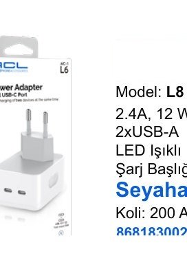 ACL L8 Seyahat ve Duvar Şarj Aletleri - 2.4A, 12 Watt, 2xUSB-A LED Işıklı Şarj Başlığı Seyahat Şarj