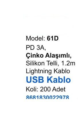 ACL 61D Şarj Kabloları - PD 3A, Çinko Alaşımlı, Silikon Telli, 1.2m Lightning Kablo USB Kablo