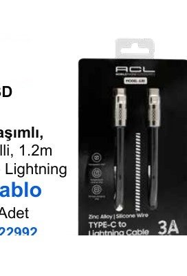 ACL 63D Şarj Kabloları - PD 3A, Çinko Alaşımlı, Silikon Telli, 1.2m Type-C to Lightning