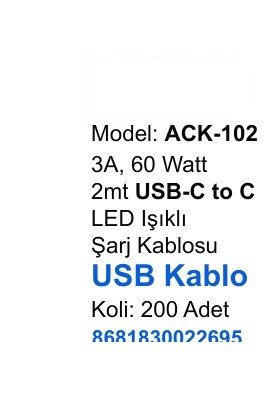 ACL ACK-102 Şarj Kabloları - 3A, 60 Watt 2mt USB-C to C LED Işıklı USB Kablo