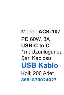 ACL ACK-107 Şarj Kabloları - PD 60W, 3A USB-C to C 1mt Uzunluğunda USB Kablo