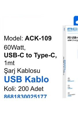 ACL ACK-109 Şarj Kabloları - 60Watt, USB-C to Type-C, 1mt USB Kablo