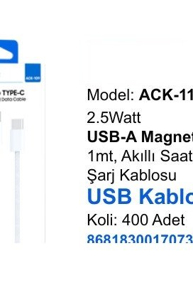 ACL ACK-111 Şarj Kabloları - 2.5Watt USB-A Magnetic 1mt, Akıllı Saat USB Kablo