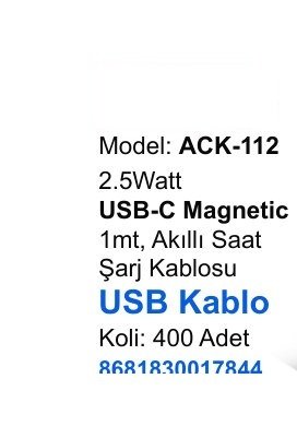 ACL ACK-112 Şarj Kabloları - 2.5Watt USB-C Magnetic 1mt, Akıllı Saat USB Kablo