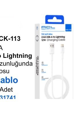 ACL ACK-113 Şarj Kabloları - 12W, 2.4A USB-A to Lightning 1metre Uzunluğunda