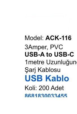 ACL ACK-116 Şarj Kabloları - 3Amper, PVC USB-A to USB-C 1metre Uzunluğunda USB Kablo