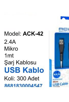 ACL ACK-42 Şarj Kabloları - ŞOK FİYAT! Model: ACK-42 2.4A Mikro 1mt USB Kablo