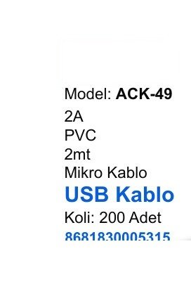 ACL ACK-49 Şarj Kabloları - 2A PVC 2mt Mikro Kablo USB Kablo