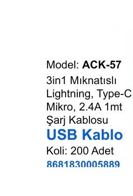 ACL ACK-57 Şarj Kabloları - 3in1 Mıknatıslı Lightning, Type-C Mikro, 2.4A 1mt USB Kablo