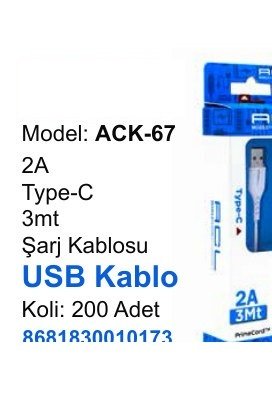 ACL ACK-67 Şarj Kabloları - 2A Type-C 3mt USB Kablo