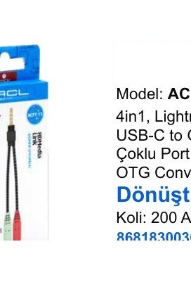 ACL ACPT-15 Dönüştürücü ve Aparatlar - 4in1, Lightning + USB-C to Girişli Çoklu Port Adoptörü OTG Converter Dönüştürücü