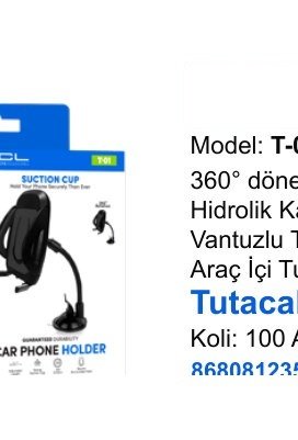 ACL T-02 Telefon Tutucular - 360° dönebilen Hidrolik Kanat Vantuzlu Teleskopik Araç İçi Tutacak Tutacak