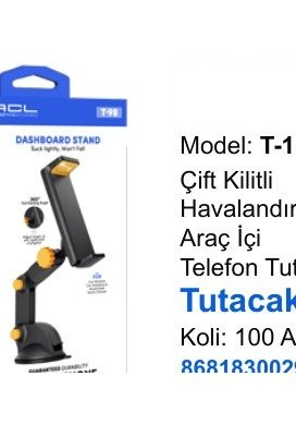 ACL T-100 Telefon Tutucular - Çift Kilitli Havalandırma İçin Araç İçi Telefon Tutucu Tutacak