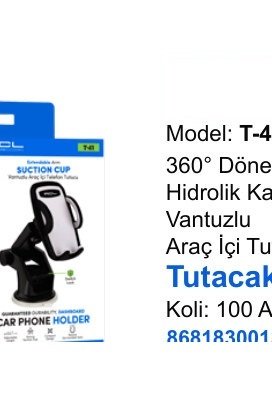 ACL T-42 Telefon Tutucular - 360° Dönebilen Hidrolik Kanatlı Vantuzlu Araç İçi Tutacak Tutacak