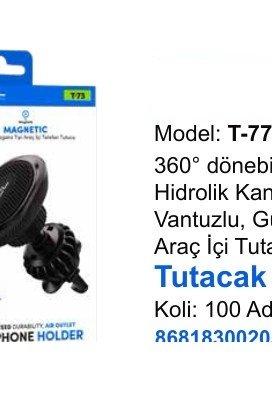 ACL T-77 Telefon Tutucular - 360° dönebilen Hidrolik Kanat Vantuzlu, Güçlü Araç İçi Tutacak Tutacak