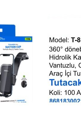 ACL T-81 Telefon Tutucular - 360° dönebilen Hidrolik Kanat Vantuzlu, Güçlü Araç İçi Tutacak Tutacak