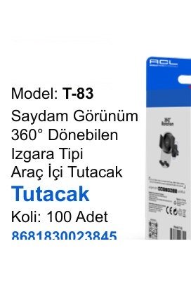 ACL T-83 Telefon Tutucular - Saydam Görünüm 360° Dönebilen Izgara Tipi Araç İçi Tutacak Tutacak