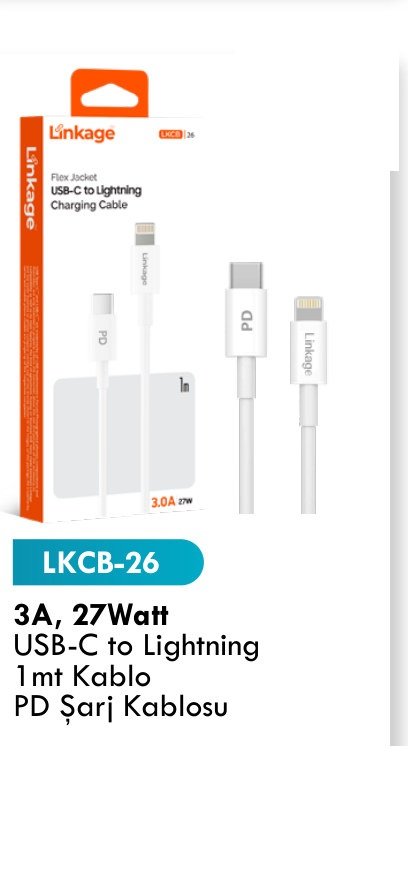 LINKAGE LKCB-26 Şarj Kabloları - 3A, 27Watt USB-C to Lightning 1mt Kablo PD Şarj Kablosu