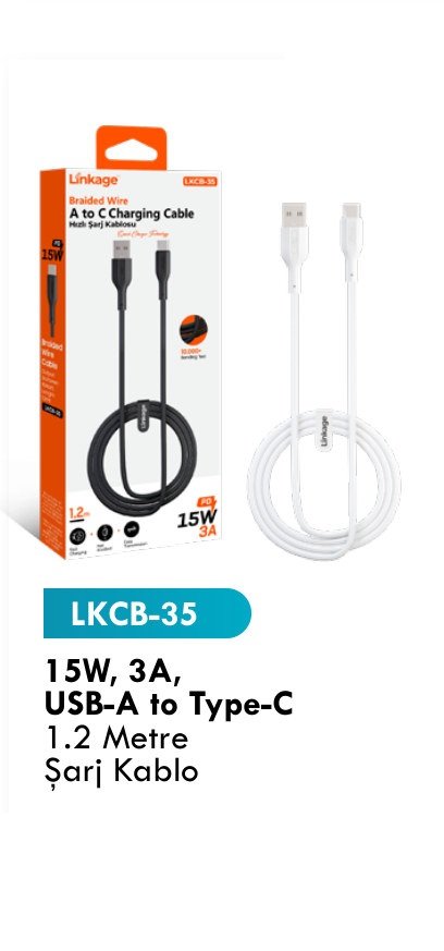 LINKAGE LKCB-35 Şarj Kabloları - 15W, 3A, USB-A to Type-C 1.2 Metre Şarj Kablo