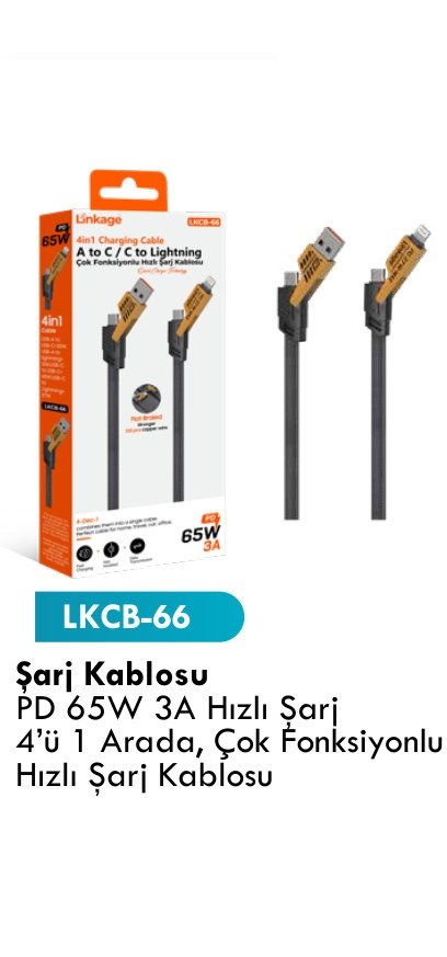 LINKAGE LKCB-66 Şarj Kabloları - PD 65W 3A Hızlı Şarj 4’ü 1 Arada, Çok Fonksiyonlu Hızlı Şarj Kablosu