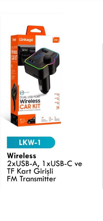 LINKAGE LKW-1 Seyahat ve Duvar Şarj Aletleri - Wireless 2xUSB-A, 1xUSB-C ve TF Kart Girişli FM Transmitter