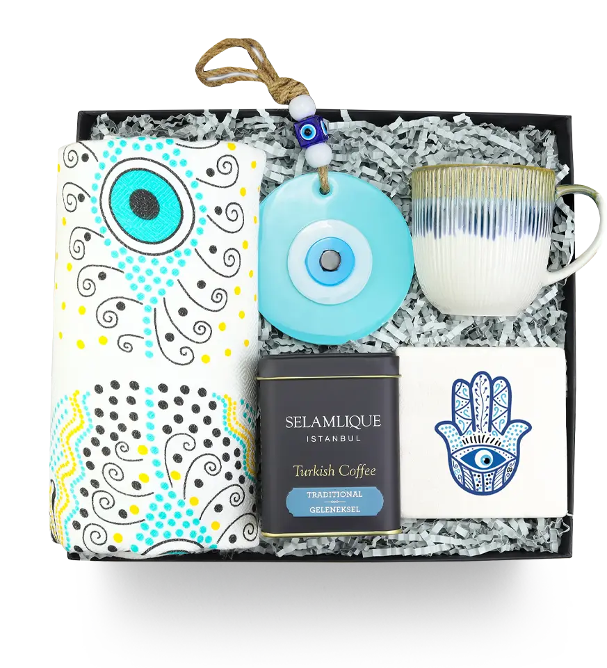 TOPTAN POWERBANK GLS-2504 Kurumsal Hediye Setleri ve Welcome Kitler - Türk kahvesi, seramik kupa, nazar boncuğu ve geleneksel desenli aksesuarlar içeren geleneksel konseptli kurumsal hediye seti.