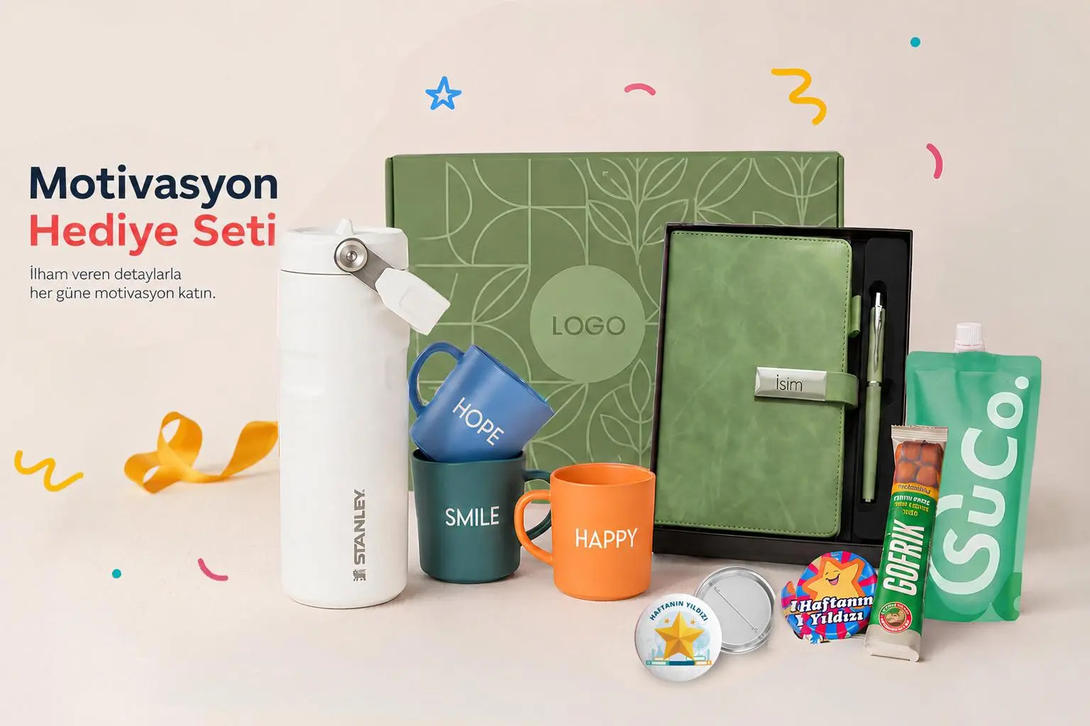 TOPTAN POWERBANK MTS-2303 Kurumsal Hediye Setleri ve Welcome Kitler - Notebook, termos, mini kupa, kahve, atıştırmalık ve motivasyon aksesuarları içeren motivasyon konseptli kurumsal hediye seti.