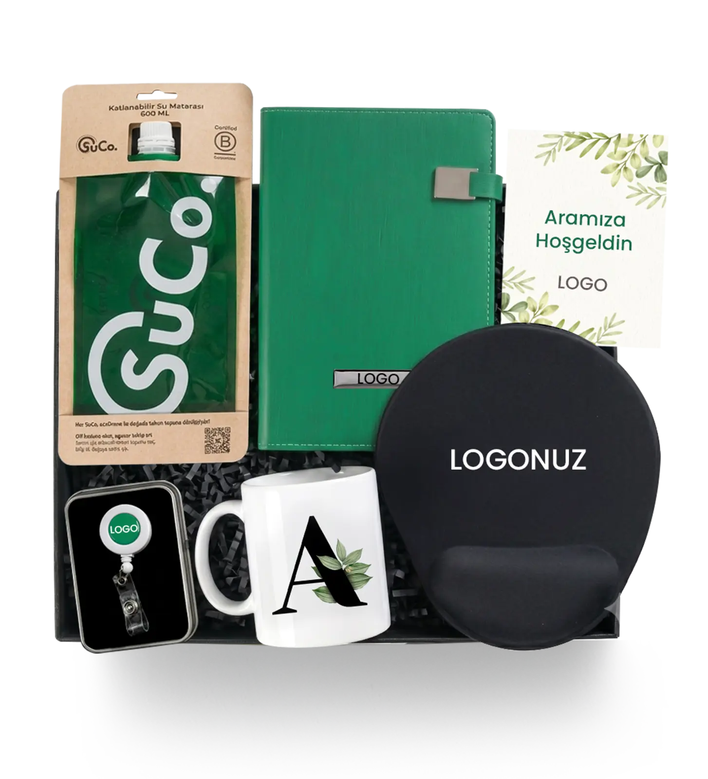 TOPTAN POWERBANK WK-2010 Kurumsal Hediye Setleri ve Welcome Kitler - Yeşil notebook, kupa, içecek, teknoloji aksesuarları, anahtarlık ve kişisel kart içeren welcome kit konseptli kurumsal hediye seti.