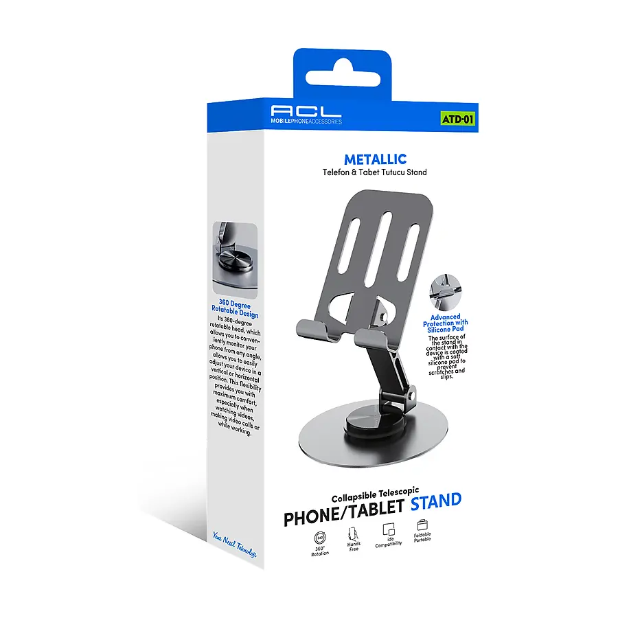 ATD-01 - Metalik 360° Ayarlanabilir Telefon & Tablet Tutucu Stand - Toptan Kablosuz Şarj ürün görseli