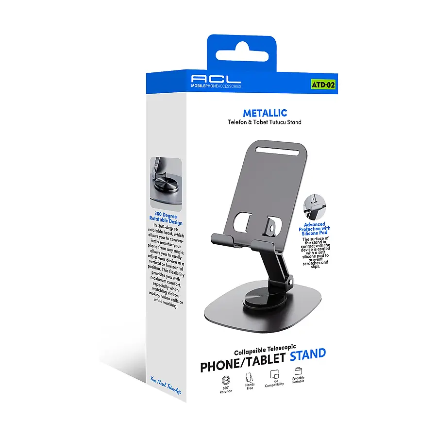 ATD-02 - Metalik 360° Ayarlanabilir Telefon & Tablet Tutucu Stand - Toptan Kablosuz Şarj ürün görseli
