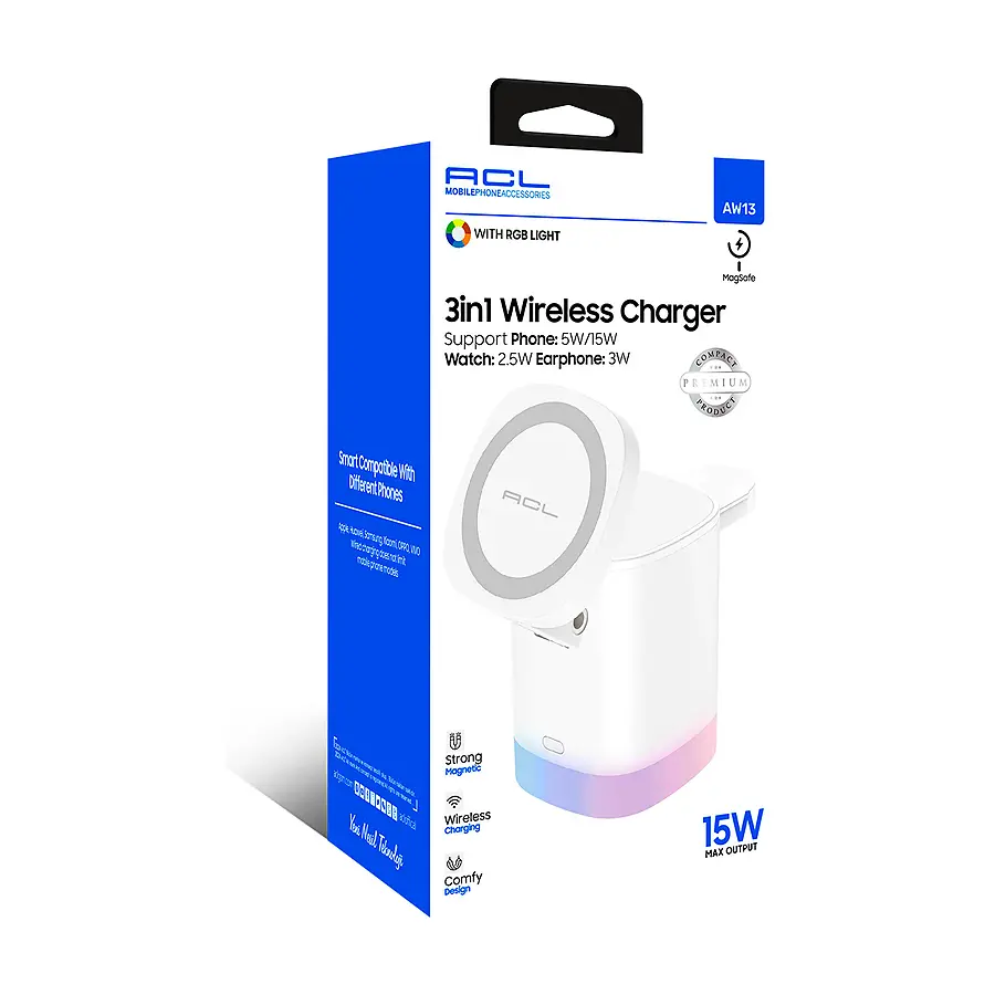 AW13 - 3in1, 15 Watt Katlanabilir Wireless Şarj Standı - Toptan Kablosuz Şarj ürün görseli