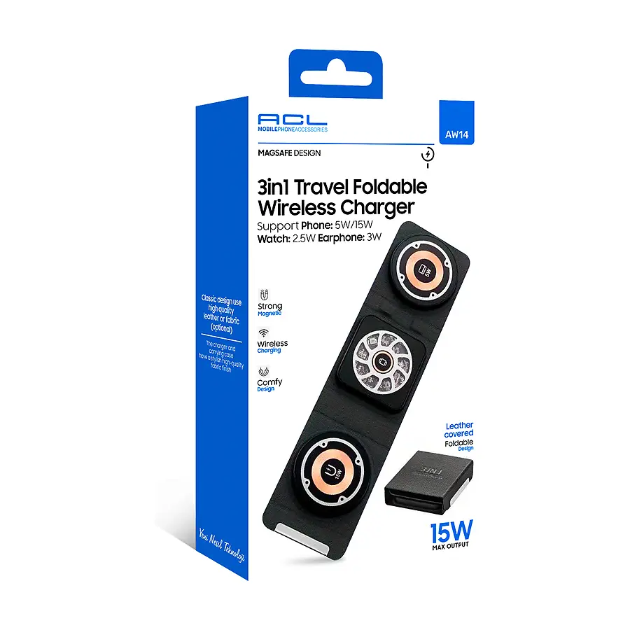AW14 - 3in1, 15 Watt Katlanabilir Wireless Şarj Standı - Toptan Kablosuz Şarj ürün görseli