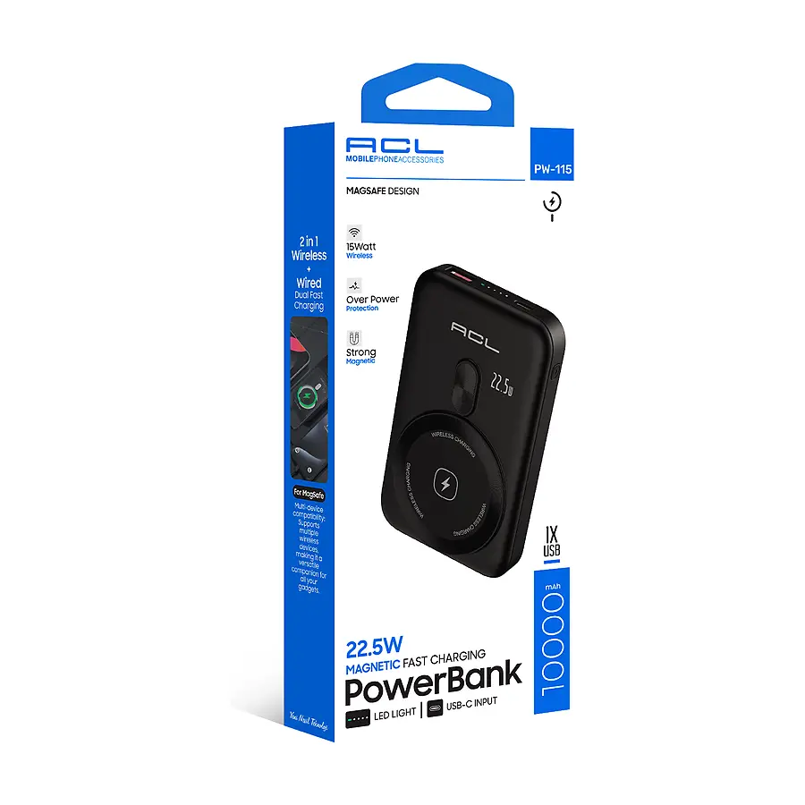 PW-115 - 22.5W Hızlı Şarjlı 1xUSB-C, 1xUSB-A Girişli, Wireless 10.000mAh - Toptan Powerbank ürün görseli