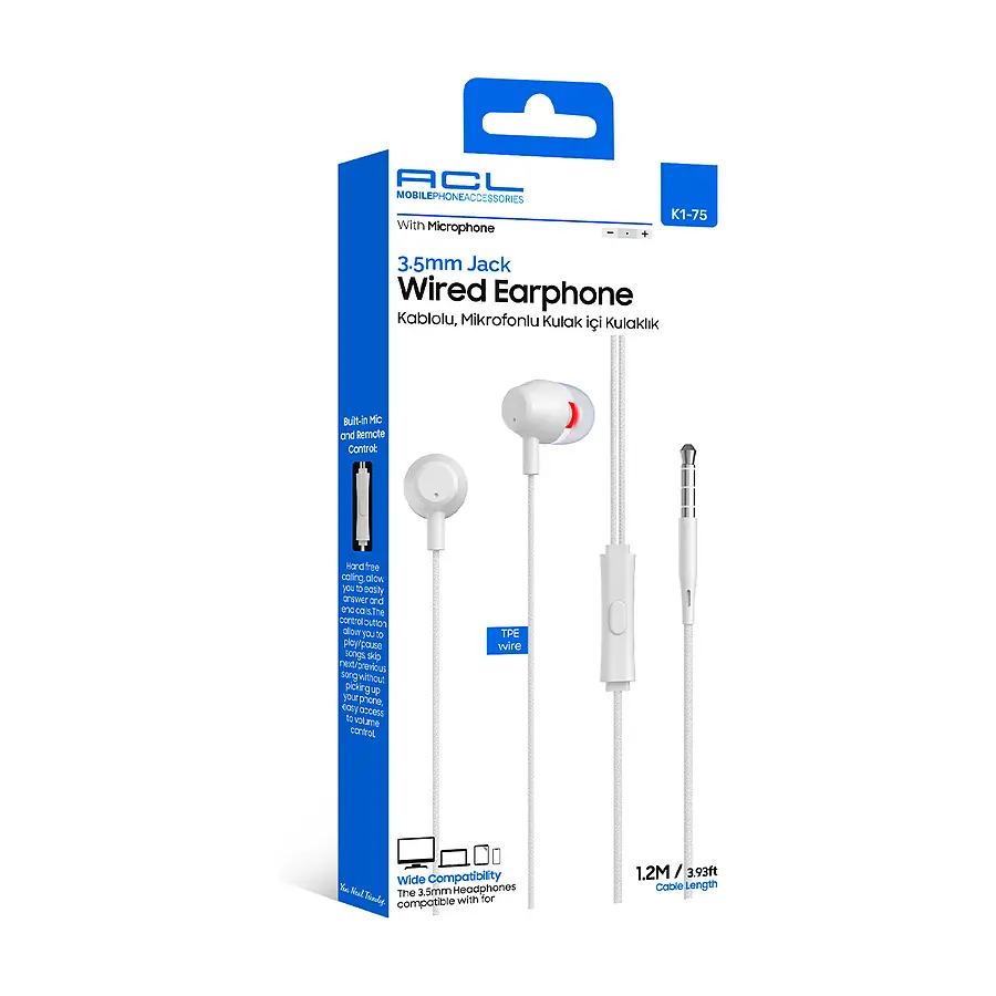 K1-75 - USB-C Girişli Mikrofonlu Kumandalı 1.2mt Kulaklık Kablolu - Toptan Kulaklık ürün görseli