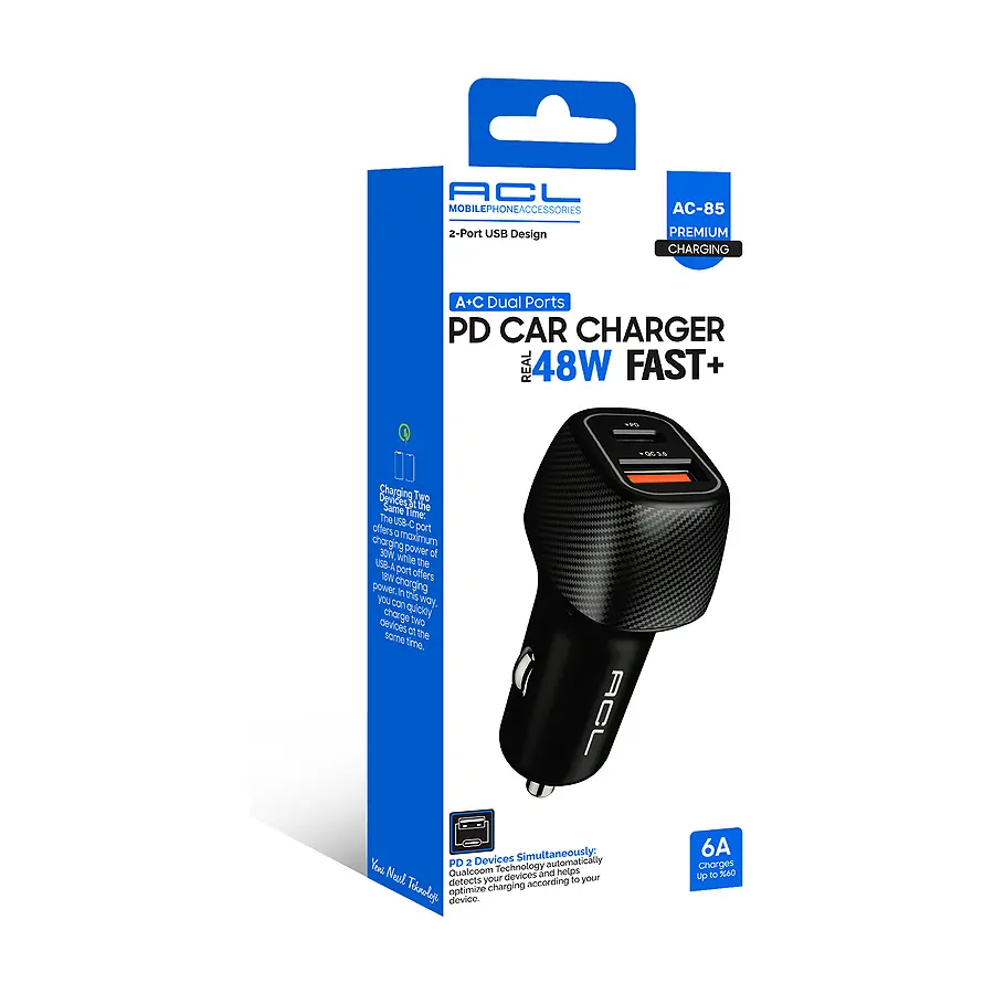 AC-85 - PD 6A 48Watt, 1xUSB-A 1xUSB-C Şarj Başlığı Araç İçi Şarj - Toptan Araç Şarj Cihazı ürün görseli