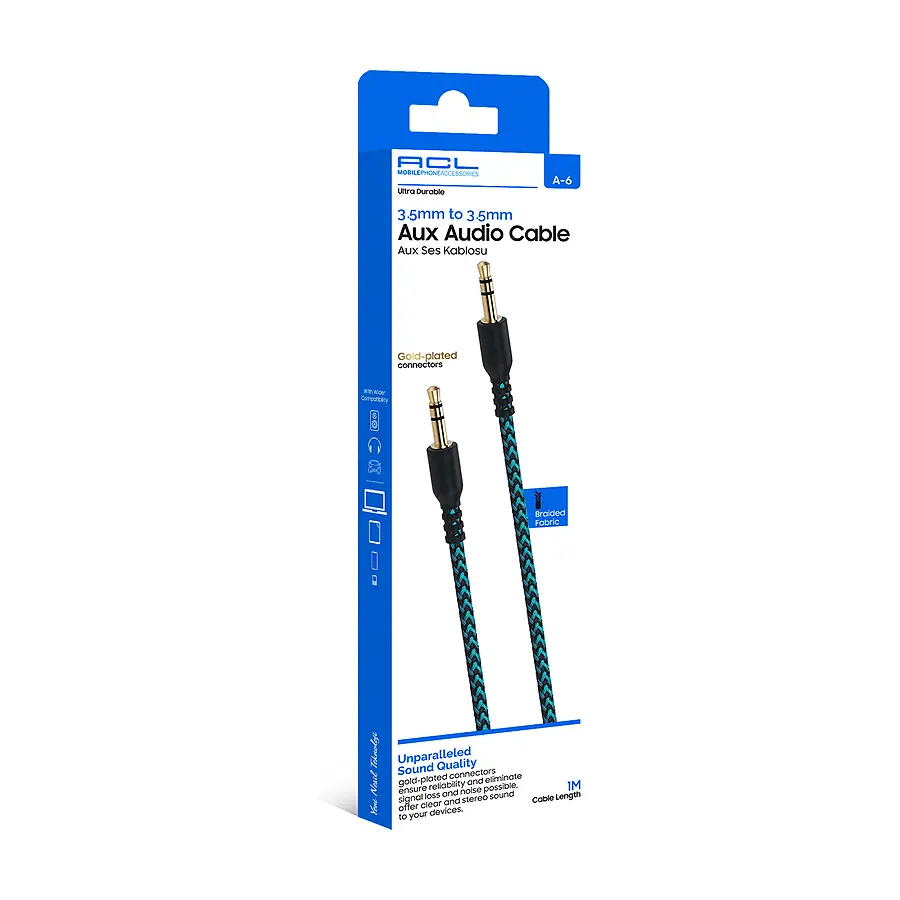 A-6 - 3.5mm Jack 1mt, Kumaş Kaplama, Aux Ses Kablosu AUX - Toptan AUX Ses Kablosu ürün görseli
