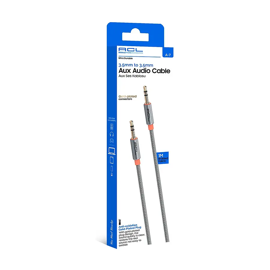 A-7 - 3.5mm Jack 1mt, Kumaş Kaplama, Aux Ses Kablosu AUX - Toptan AUX Ses Kablosu ürün görseli